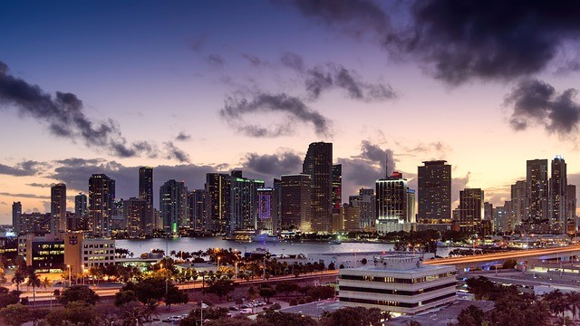 Aerial view of Miami's coastline and downtown skyline